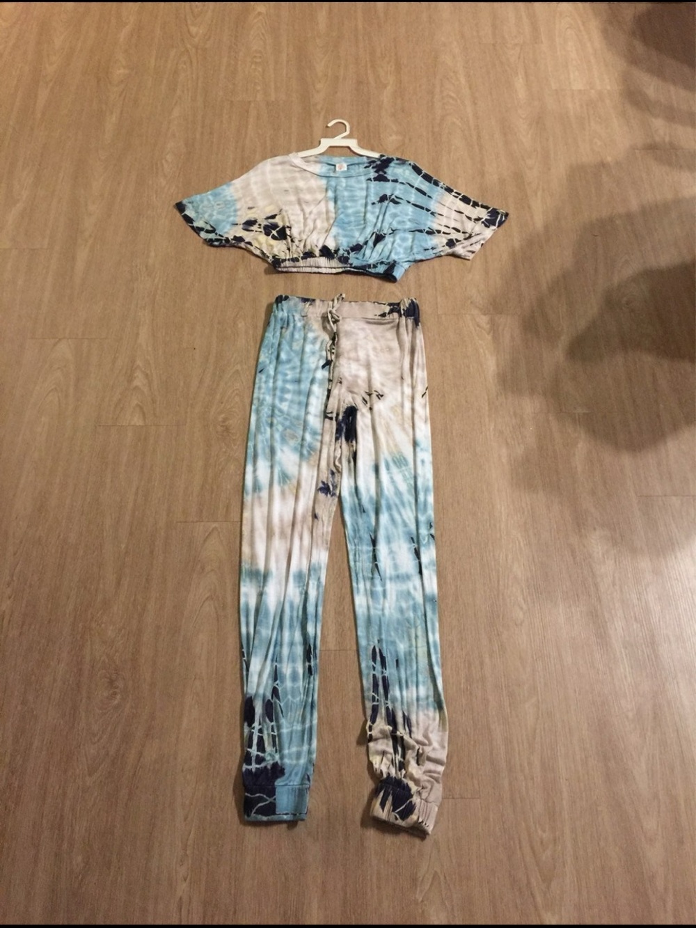 Tie-Dye Blue & Cream Jogger Pants Set - Women